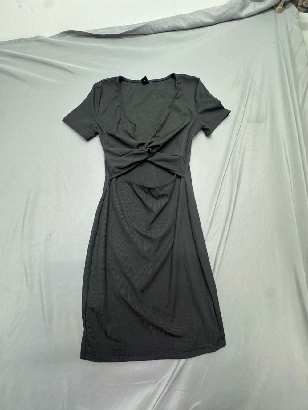 SHEIN Cutout Dress Size M Black Ribbed Twist Front Bodycon Mini